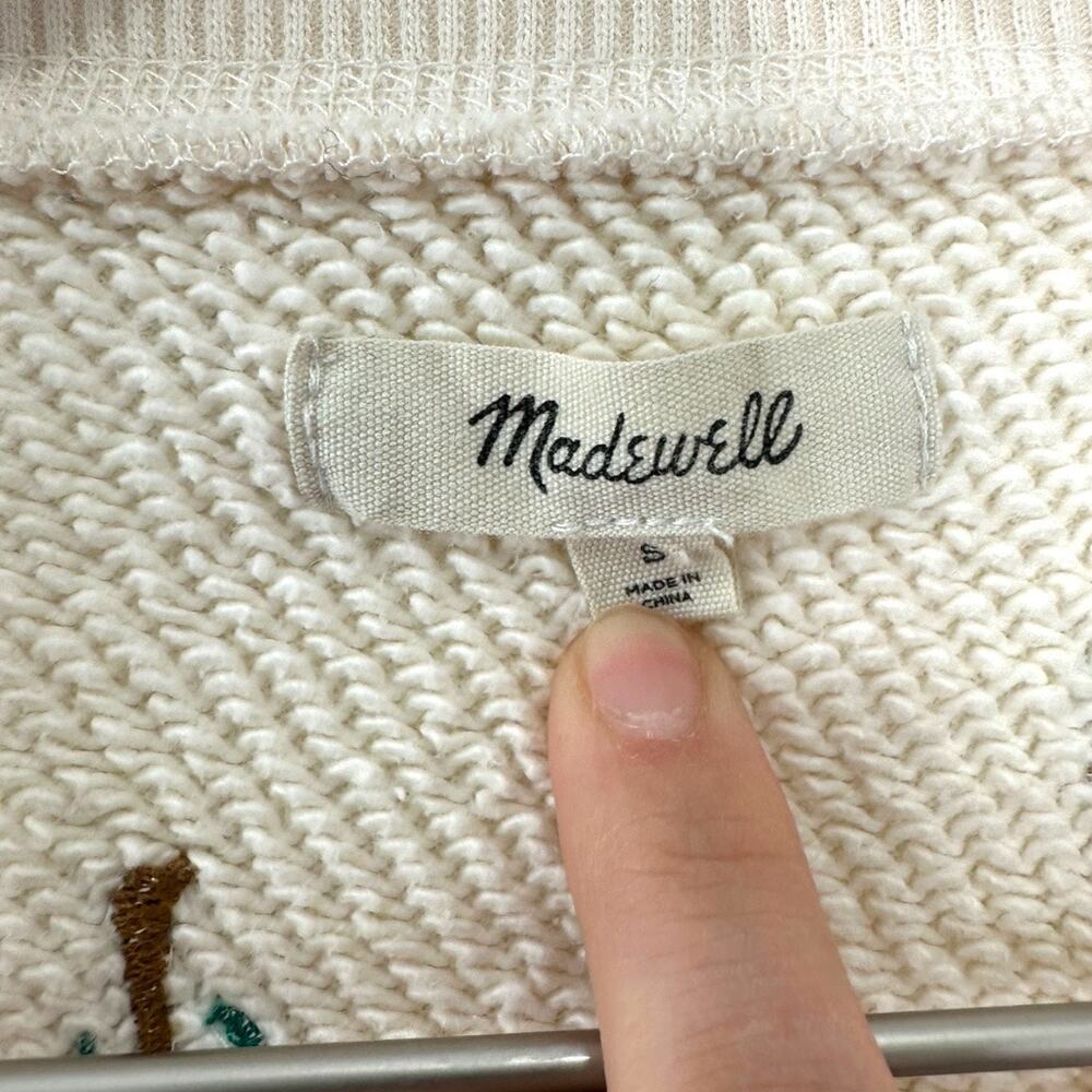 Madewell Embroidered Beach Scene Cream Cotton Sweater Size Small - Picture 2 of 7